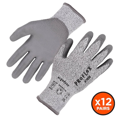 ANSI A3 PU Coated CR Gloves 12-Pair, Gray, Size L